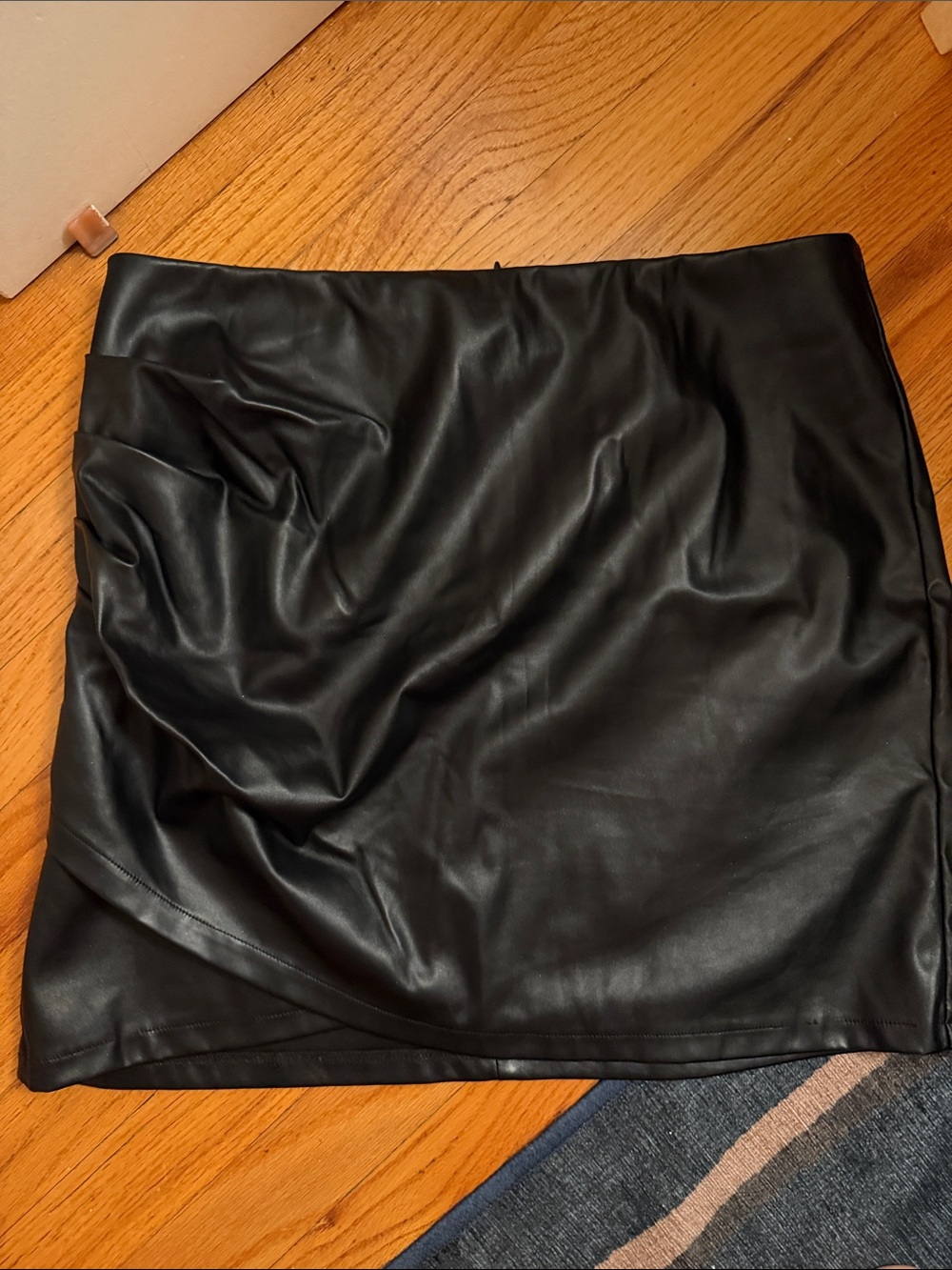 Women's Black Faux Leather Mini Skirt - Sleek Straight Silhouette